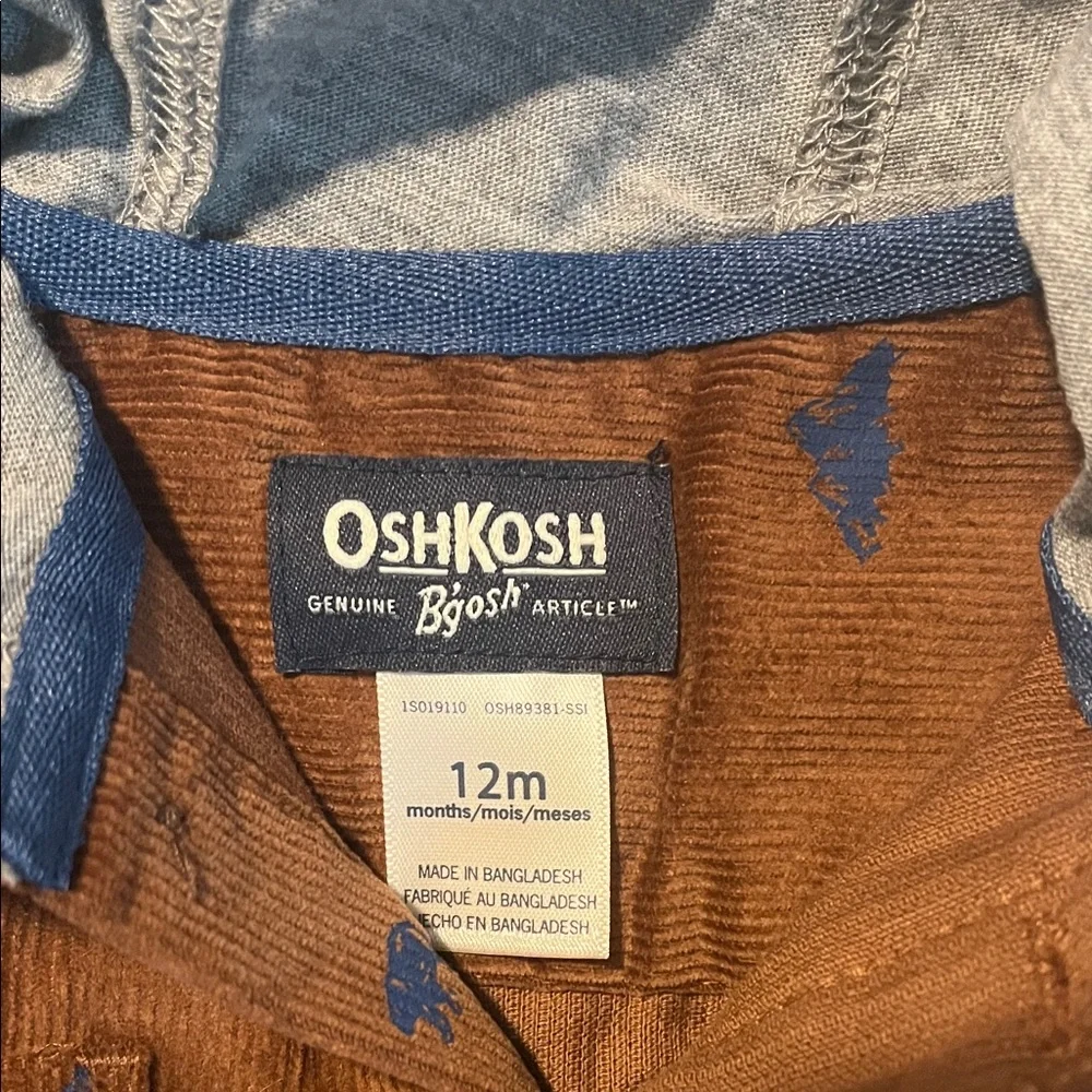 OshKosh B'gosh Brown Corduroy Hooded Jean-Style Jacket with Gray Hood